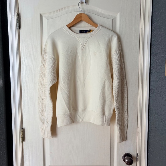 RARE Polo Ralph Lauren Cream Hybrid Sweater & Fleece Crewneck Sweatshirt, Small - Picture 15 of 16